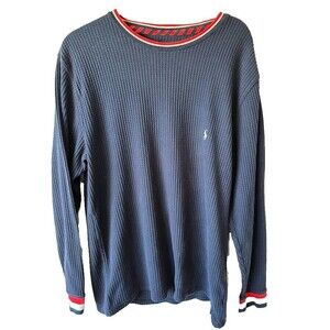 Polo Ralph Lauren Men's XL Sleepwear Top Blue Pre Owned Waffle Knit Vintage Logo